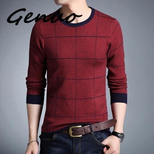 Genuo Casual Mens Sweater O-Neck Striped Slim Fit Knittwear 2020 Autumn Mens Sweaters Pullovers Pullover Men Pull Homme M-3XL