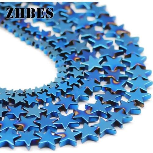 ZHBES 4/6/8/10mm Natural Stone Five-Pointed Star Hematite Blue Spacer Loose Beads For DIY Jewelry Making Bracelets Accessories