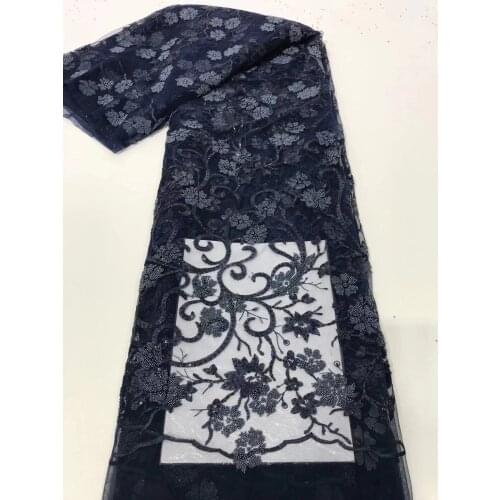Hot selling french net lace fabric 5 yards J-118888 for party dress unique glued glitter bead