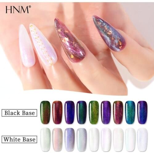 HNM No-Wipe Top Coat Chameleon Shimmer Pear Effect Balck White Base Needed Soak Off Nail Varnish Primer UV LED Gel Polish 8ML