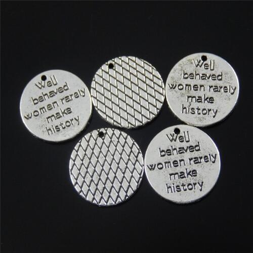 Julie Wang 20PCS Well Behaved Women Rarely Make History Letters Charms Antique Silver Color Necklace Bracelet Jewelry Accessory