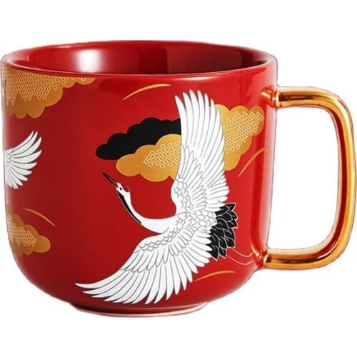 Chinese Couple Water Cup Ceramic Coffee Cup with Spoon Red National Tide Milk Office Mugs Tea Creative Birthday Gift Box CM082