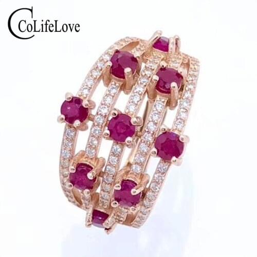 CoLife Jewelry natural ruby silver ring for party 9 pieces 3 mm ruby gemstone ring ruby fine jewelry free gift box