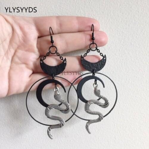 Harvest Ritual Moon Snake Earrings Jewelry Wicca Big Snake Pendant Weird Darkness Women Gift Goth Statement Hallowee Grunge