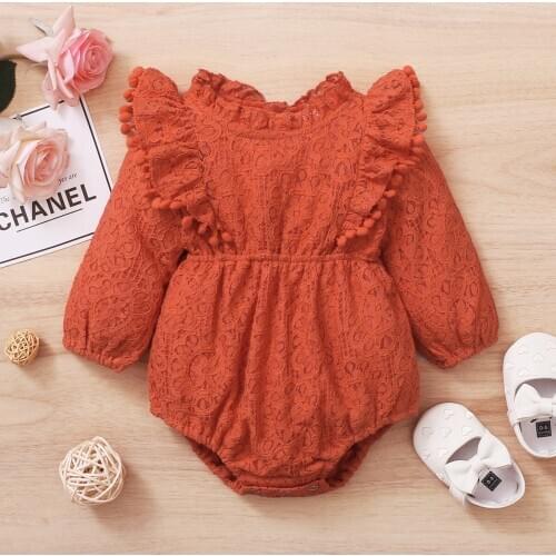 Newborn Baby Romper Autumn And Winter Models Long-Sleeved Dyed Lace Baby Girl Triangle Romper Newborn Crawling Clothes Jumpsuit