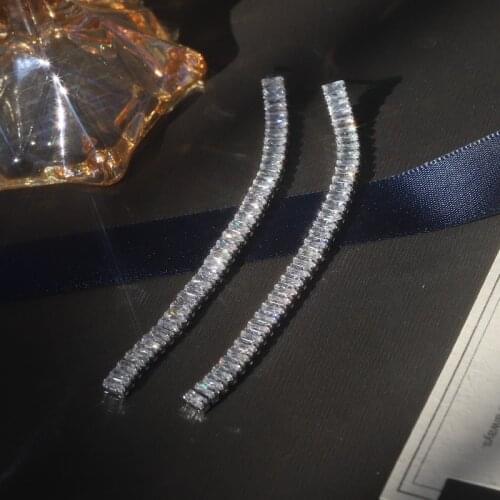 Korea New Design Fashion Jewelry 14K Gold Plating AAA Zircon Luxury Shiny Long Earrings Elegant Women Wedding Party Earrings