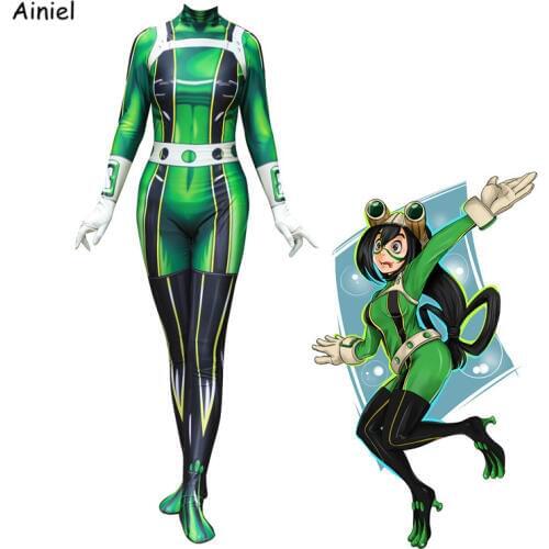 Ainiel Anime My Hero Academia Froppy Tsuyu Asui Cosplay Costume Spandex Zentai Bodysuit Suit Women Girl Halloween Kids and Adult
