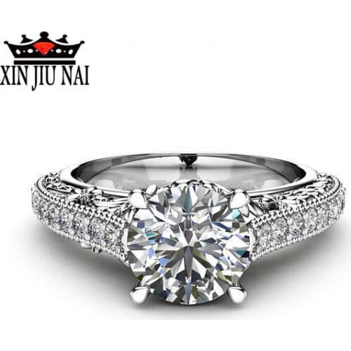 Fashion Simple Silver Color Zircon Ring bijoux femme European Pop Women Party Jewelry Gifts Flower Shape Wedding Rings