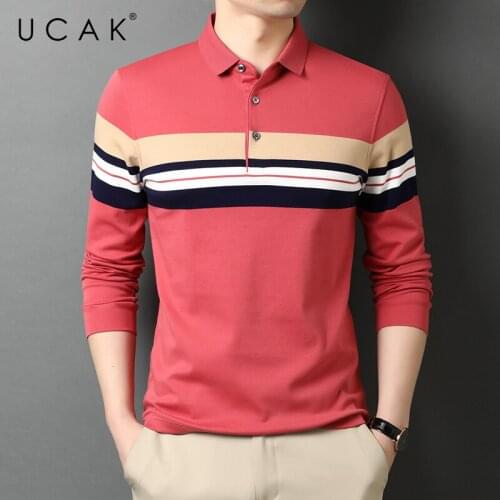 UCAK Brand Classic Casual Pure Cotton Turn-down Collar Striped T Shirt Men Clothes Autumn Streetwear Long Sleeve T-Shirts U5709