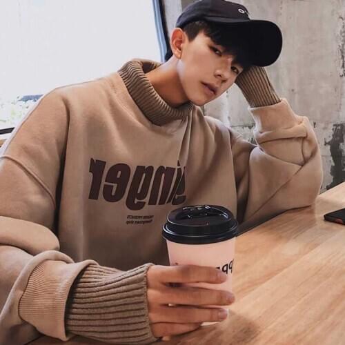 2020 harajuku port wind turtleneck dress male students joining together version of loose hair thickening winter