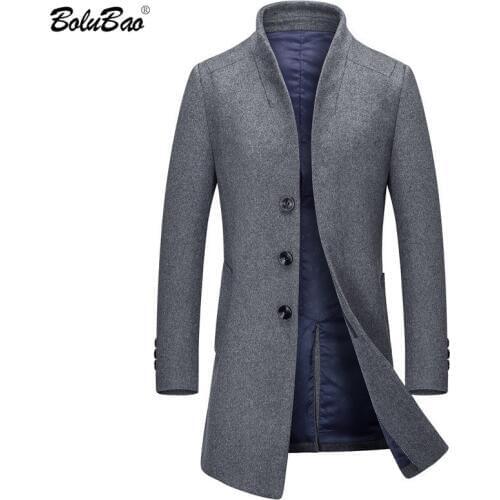 BOLUBAO Brand Wool Blend Coats Men Winter Mens Slim Solid Long Section Wool Coat Business Casual Trend Wool Overcoat Male