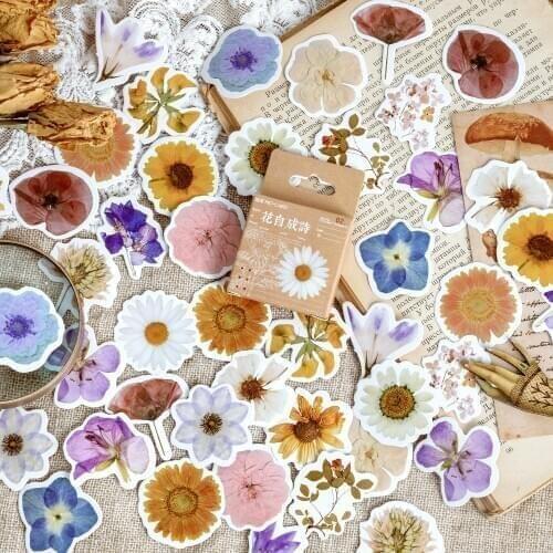 46pcs Dried Flower Collection Stickers Set Mini Daisy Lavender Floral Sticker Decoration Adhesive Sealing Post Gift Diary F469