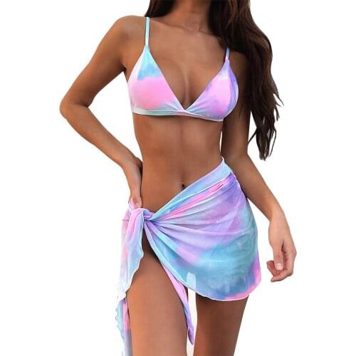 2021 New Womens Low Waist Swimsuit Print Sexy Bikini Three Piece Suit European American Fashion Beachwear Summer Beach Surfing