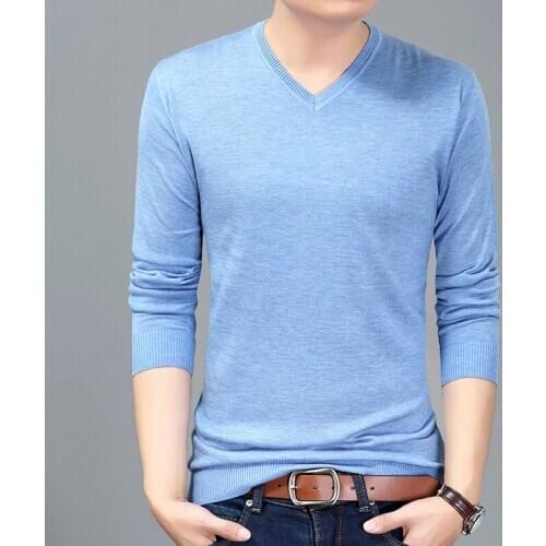 MRMT 2021 New Thin Sweater Mens Solid Color V-Neck Primer Sweater Men Sweater Long-Sleeved Sweater For Male