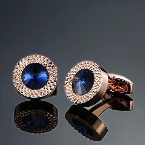Rose gold blue Crystal Cuff links Top Quality Lawyer Groom Wedding Cufflinks Shirt Cuffs Para Camisas Gemelos Drop Shipping