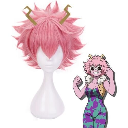My Hero Academia Mina Ashido Pink Wig With Headwear Cosplay Costume Boku no Hero Academia Heat Resistant Synthetic Hair Wigs
