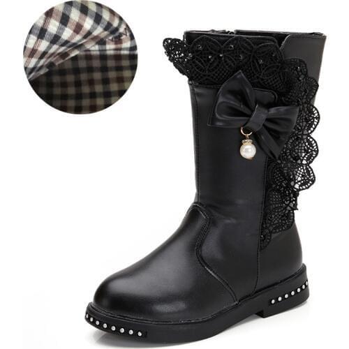 Shoes For Girls Boots Autumn And Winter 2020 New Fashion Bowknot Princess High Boots ChildrenS Plush 4-14 Year Old Girl Boots