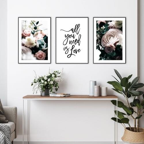 Scandinavian Ins Poster Pink Chinese Rose Canvas Painting Flower Art Print Botanical Wall Picture for Living Room Home Decor