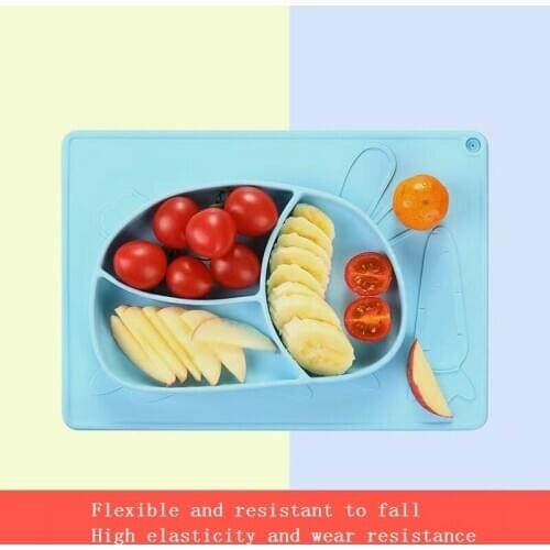 Baby Cartoon Sucker Silicone Plate Kids Bowl Plates Baby Feeding Silicone Bowl Baby Silica Gel Dishes Kids Tableware Grid Plate