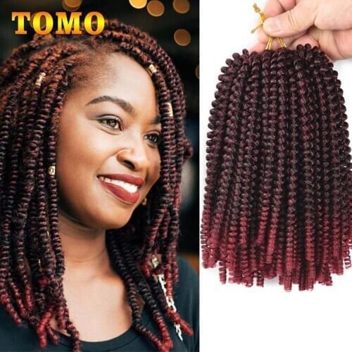 TOMO 8 Inch Spring Twist Crochet Hair Curly Synthetic Fluffy Braids Ombre Colors Bomb Twist Braiding Hair Extensions 30 Roots