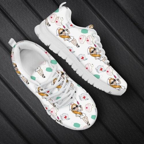 Kui Liu Womens Sneakers Nursing Shoes For Women Cute Nurse Pattern Ladies Flats Shoes Breath Zapatillas Mujer Dropshipping