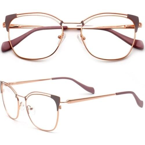 Women Metal Round Eyeglass Frames for Women Cat Eye Fashion Optical Glasses Frames Prescription Spectacles Light Stainless Steel