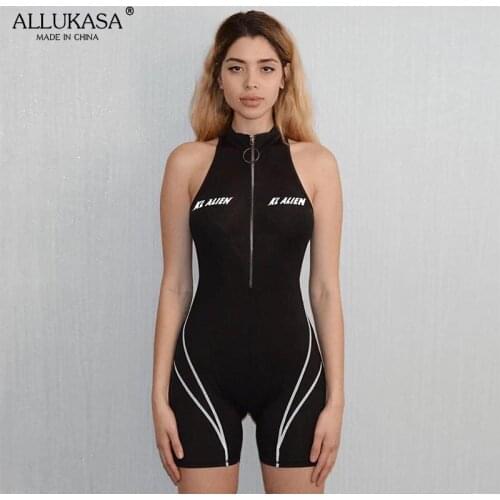 Ladies Sportswear Yoga Set One-piece Sexy Sleeveless High Neck Zipper Letter Printed Bodysuit Casual Fitness Running Jumpsuit