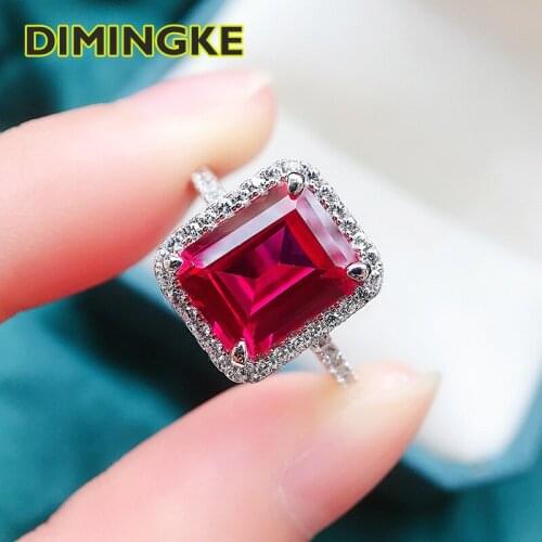 DIMINGKE 8*10 Baguette Ruby Emerald Gemstone Woman Ring S925 Sterling Silver Jewelry Party Anniversary