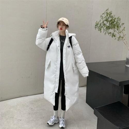 Winter White Bubble Coat Women Korean Loose Hooded Long Padded Jacket Fashion High Street Girls Outwear Zipper Warm Black Coats