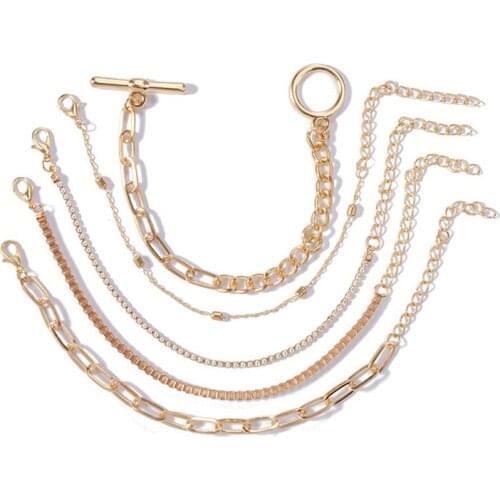 5PCs Easy Hook Fashion Crystal Bracelets For Women Gold Wrist Chain Bracelets Set Female Boho Statement Bracelet Jewelry