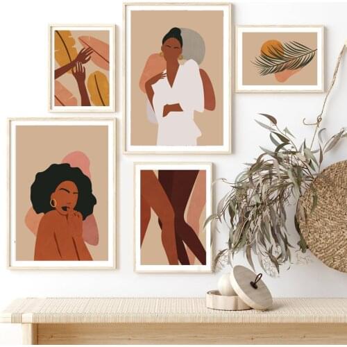 Abstract Boho Woman Color Block Leaf Hand Wall Art Canvas Painting Nordic Posters And Prints Wall Pictures For Living Room Decor