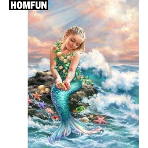 HOMFUN Full Square/Round Drill 5D DIY Diamond Painting "Sea mermaid" Embroidery Cross Stitch 3D Home Decor Gift A00305