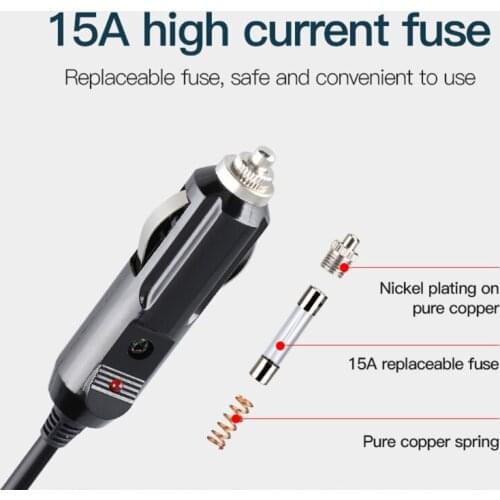 12V Automotive Electrical Clip-on Cable Car Battery to Car Power Adapter Plug Socket Cord with 15A Fuse