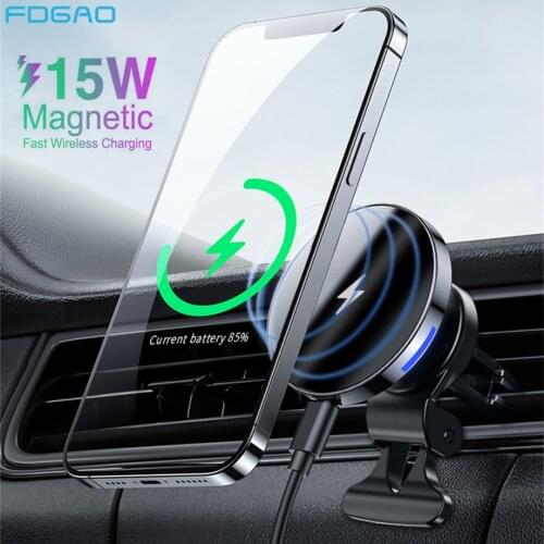 15W Magnetic Car Wireless Charger for iPhone 12 11 XS XR X 8 Samsung S21 S20 S10 Air Vent Clamp Fast Charging Phone Holder Mount