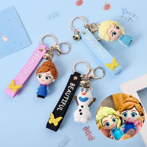 Disney Frozen Keychain Elsa Anna Olaf Cute Dolls Princess Action Figure Cartoon Silicone Bag Car Pendant Childrens Gifts