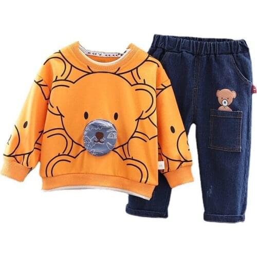 2021 Children Clothing Set Autumn Winter Baby Boys Clothes T-shirt Sweater+cowboy Pants 2Pcs Toddler Costume Kids Tracksuit Suit