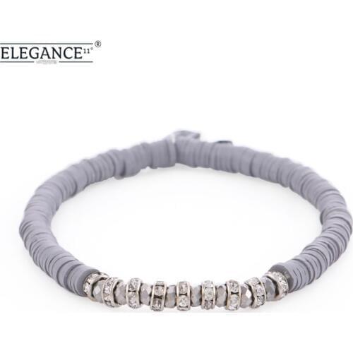 Elegance Gray Beaded Bracelet Polymer Clay Beads Rhinestone Charming Bracelets for Women Vintage Jewelry Wholesale