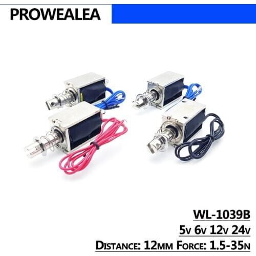Solenoid Electromagnet Push Pull Type WL-1039B 5V 6V 12V 24V Thrust Force 1.5-35N 12mm Open Frame Linear Electric Magnet