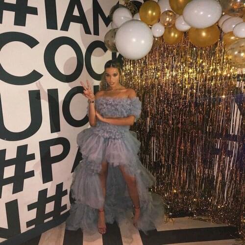 Violet Elegant Casual Sexy Women Dress Off-The-Shoulder High Low Floor Length Tulle Ruffle Layered Evening Dress Plus Size