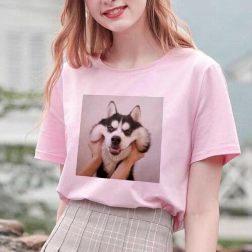 Cute Puppy Expression Print Fashion Summer T Shirts Women Clothes pink Harajuku Ullzang T-shirts Funny Streetwear Tops Femme