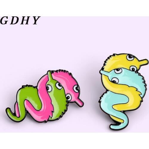 GDHY Cartoon Colorful Hugging Worms Snake Brooches Blue yellow green pink Enamel Pin Lapel Bag Badge Jewelry Gift for Friends