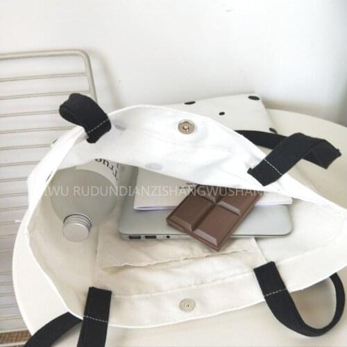 IRetro black and white polka dot canvas bag womens single shoulder bags student art handbag fashion shopping totes