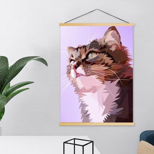 Canvas Wall Artwork Modern Prints Painting Solid Wood Hanging Scrolls Posters Animal Cat Home Decor Living Room Modular Pictures