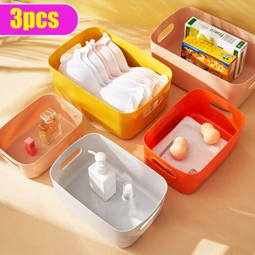 Sundries Storage Basket Desktop Snack Lipstick Cosmetic Storage Box Kitchen Underwear Plastic Storage Rack Box With Handle