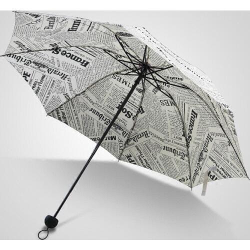 Creative Retro Newspaper Sunny Umbrella Dual Use Tri-fold Fold Men Women Student Fashion Personality Gift Umbrella Wholesale
