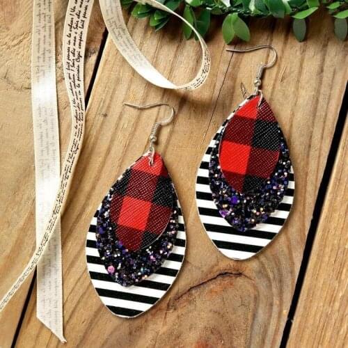 Hot Sale Multi-layer Sequin Earrings Three-layer Christmas Lattice Sequin Earrings Leopard Popular Leather Earrings