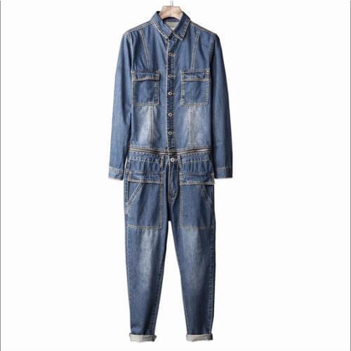 M-xxl Autumn Tide Jeans Mens Denim Siamese Trousers Slim Korean Youth Feet Jeans Tooling Jumpsuit Personality Overalls
