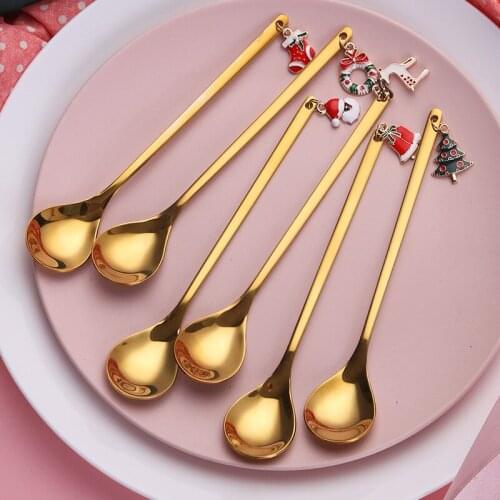 Small Mini Metal 304 Stainless Steel Christmas Coffee Spoon Stirring Spoon Teaspoon Tea Spoon Christmas Party Decorate