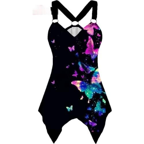 2020 Summer Fashion Casual Butterfly 3D Print Halter Simple Tank Top Camisole Womens Sleeveless Vest Female Clothing Y2k