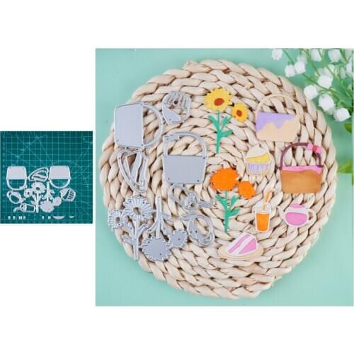 YaMinSanNiO Metal Cutting Dies Picnic Flower Drink Basket Diy Scrapbooking Photo Album Decorative Embossing PaperCard Crafts Die